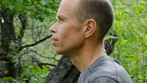 A man walking among the trees. Stock Photos