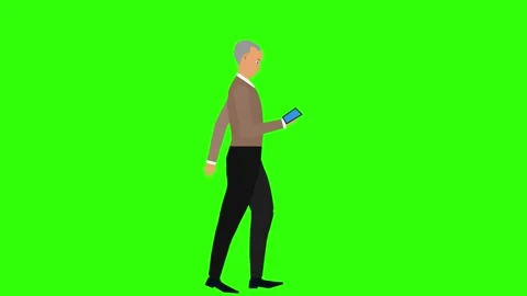 Man walking and looking in the phone animation, chroma key, seamless loop Vídeo Stock 269779611
