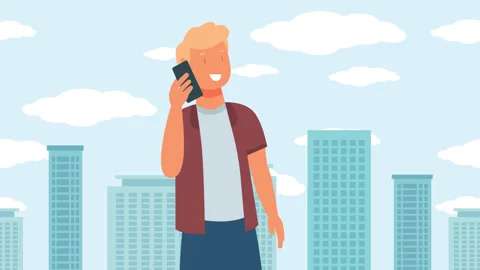 Man Walking And Talking On His Phone Character Animation 4k Cartoon 2D Flat 動画素材 256791629