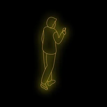 Man walking and using smartphone neon sign on black background Stock Illustration