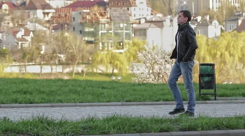 Man Walking Around the City Stock Footage 41496115