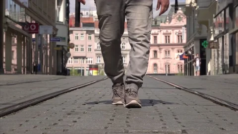 A man walking around the empty city of Brno. Covid-19 Pandemic Time Stock Footage 146399528