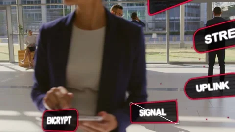 Man walking atrium using phone and calling as woman tapping tablet sparking Stock Footage 333837710