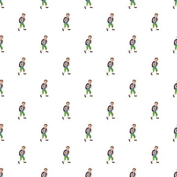 Man walking with backpack seamless pattern illustration 스톡 일러스트