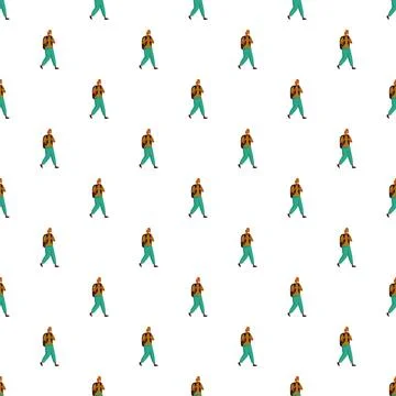 Man walking with backpack seamless pattern creating travel theme Stock Illustration