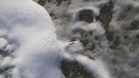 Man walking bare foot on sandy beach into sea wave Stock Footage 85099705