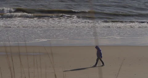 Man walking on beach Stock Footage 45818155