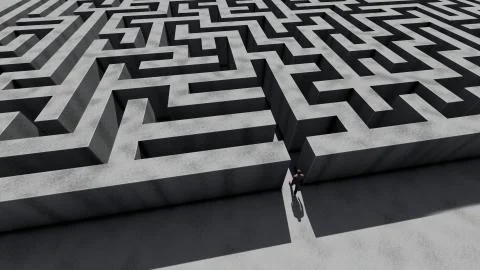 Man walking into the big labyrinth Stock Illustration