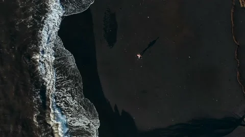 Man Walking Black Sand Beach 4 Stock Footage 168396682