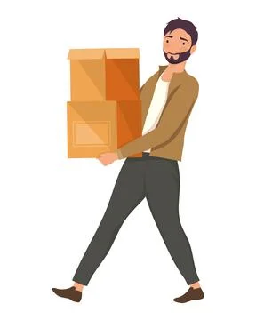 Man walking with boxes carton 스톡 일러스트
