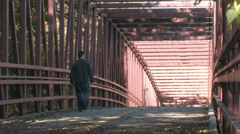 Man Walking on Bridge Stock Footage 280187