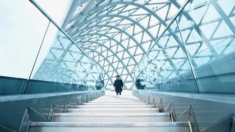 Man walking on the bridge Stock Footage 98829806