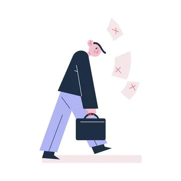 Man walking with briefcase and feeling unable to find job Stock Illustration