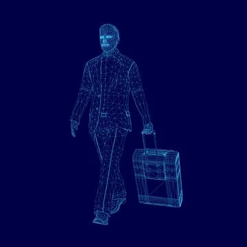 Man is walking with a briefcase in his hand. The image is in blue and the man is Stock Illustration