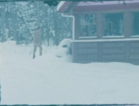 Man Walking into Cabin Winter Wave Stock Footage 221518308