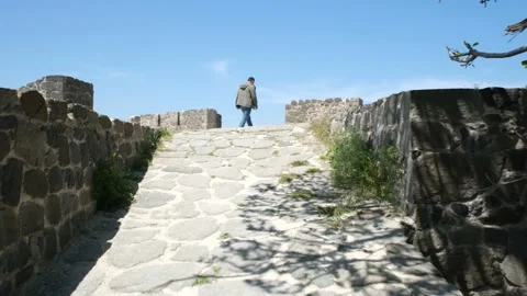 Man walking in castle Stock Footage 196739889