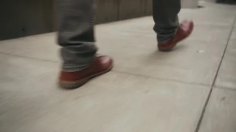 Man walking close up of shoes, to the work in Portland, USA, motivation Stock Footage 235099639
