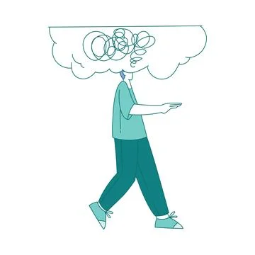 Man Walking with Clutter or Tangled Skein Suffer from Psychic Illness Vector Stock Illustration