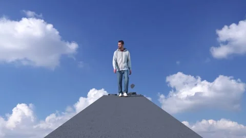 Man walking on concrete collapsing path. Vídeo Stock 289749130