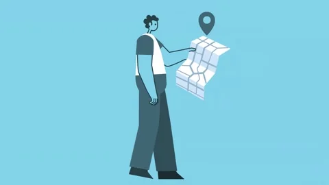 Man Walking Cycle with GPS Map. Guide or Direction Concepts. Flat Design Man Video stock 156972255