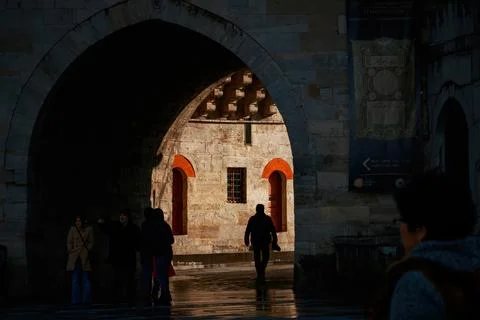 The man walking from the dark path to the light. 25 April 2023. Stock-Fotos