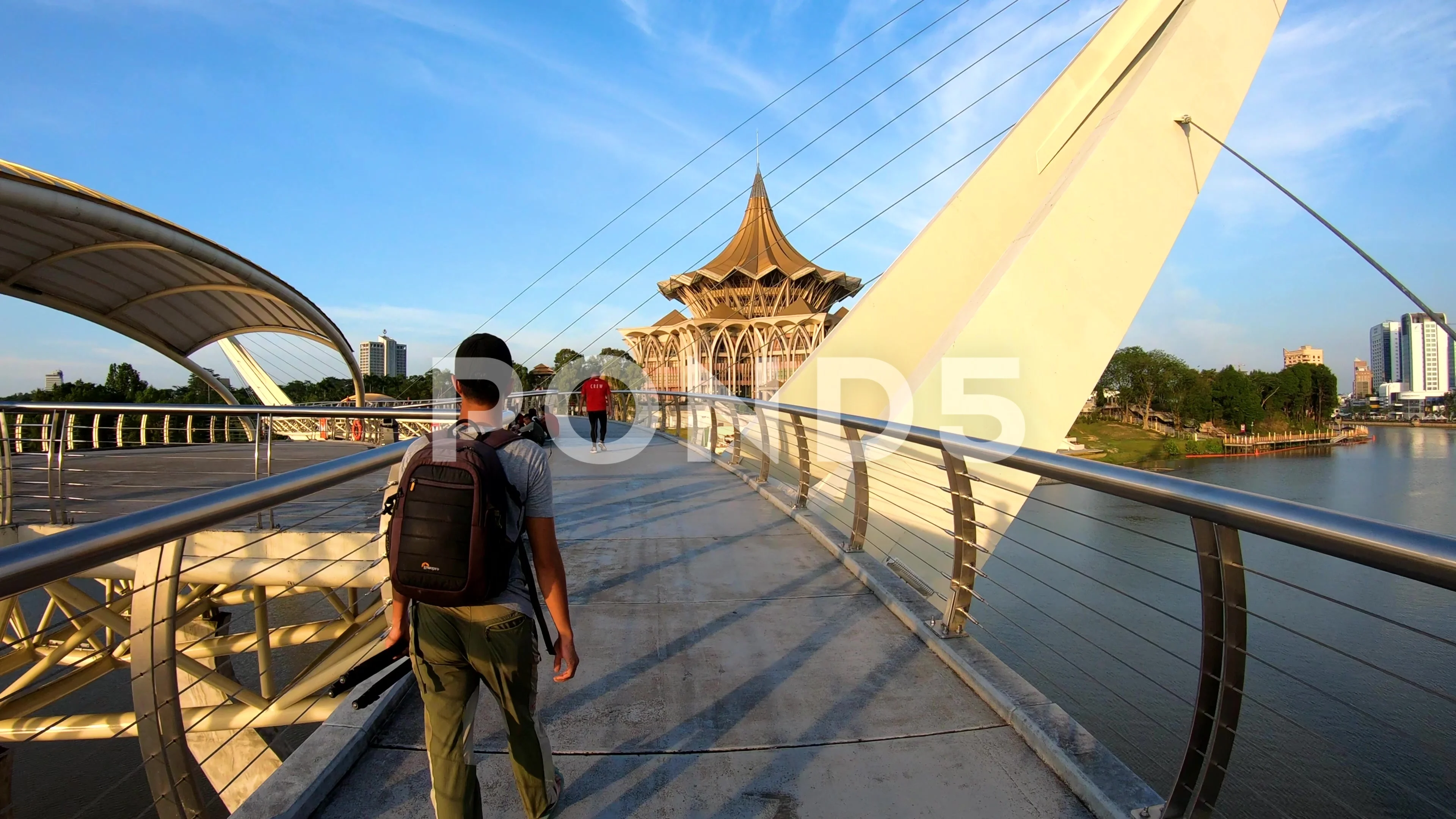 Man Walking Darul Hana Bridge Or Jambat Stock Video Pond5