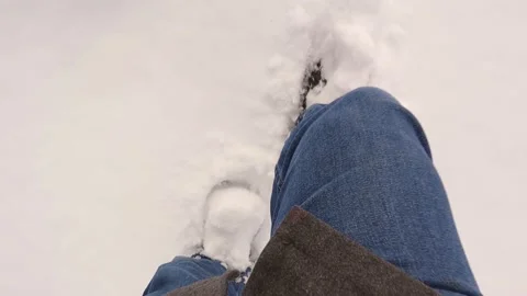 Man walking in a deep snow. adventure in Cold weather -50 degrees Celsius Stock Footage 149610967