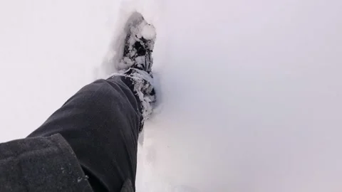 Man walking in a deep snow to the knee. adventure in Erzurum, Turkey Stock Footage 150106322
