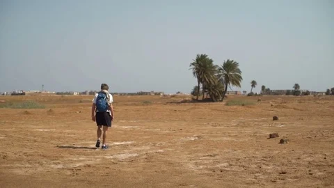 Man walking on the deserted field slow motion Stock Footage 74251502