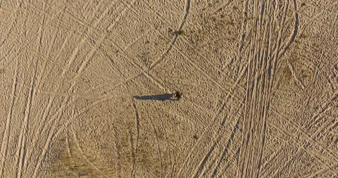 Man walking in the desert(top view) Stock Footage 91614569