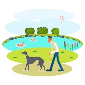 Man walking with Dog Stock Illustration