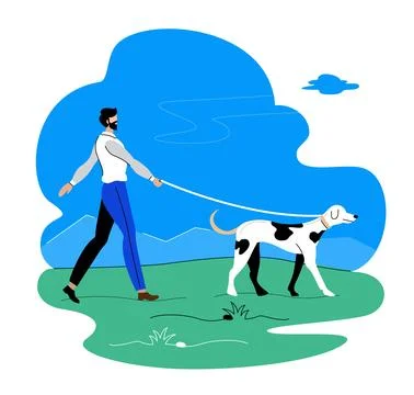 Man walking with dog 스톡 일러스트