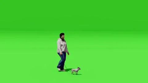 Man Walking Dog Realistic Render on Green Background Stock Footage 312972984