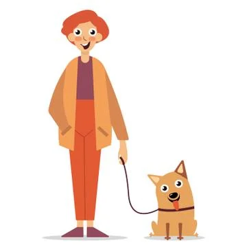 Man is walking with a dog. Vector Stock Illustration