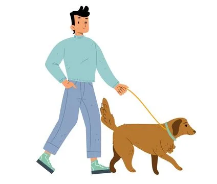 Man is walking with a dog. Vector illustration in a flat style Stock Illustration