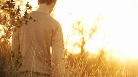 Man Walking Down Hill, Slow Motion, Color Corrected Stock-Footage 33366145