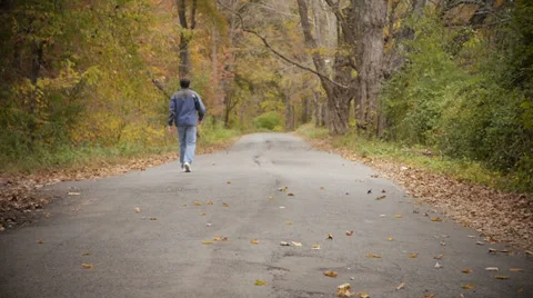 Man walking down path during Autumn Season Stock Footage 32165766