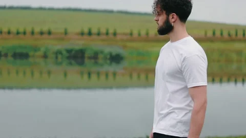 A man walking down the path Stock Footage 161068225