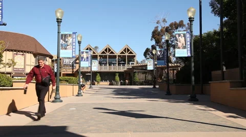 Man Walking Down the promenade - Tilt Down From Sky Stock Footage 47074924