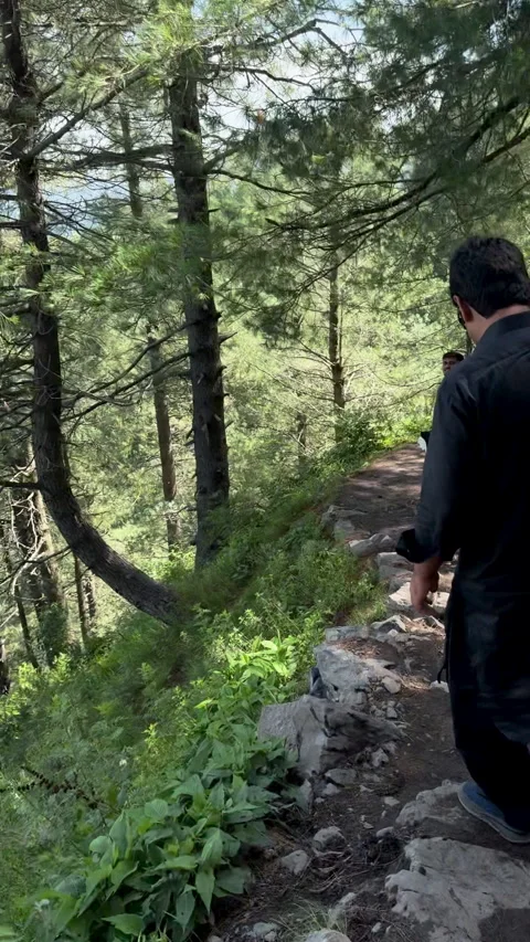 Man Walking Down Rocky Mountain Trail Stock Footage 336408023