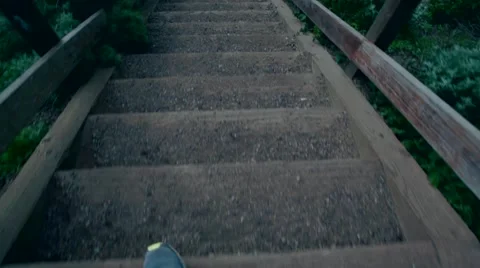 A man walking down on stairs. Ocean view San Francisco Video stock 62728061