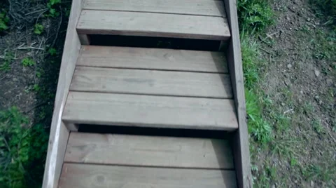 A man walking down on stairs. Ocean view San Francisco Stock Footage 62728064