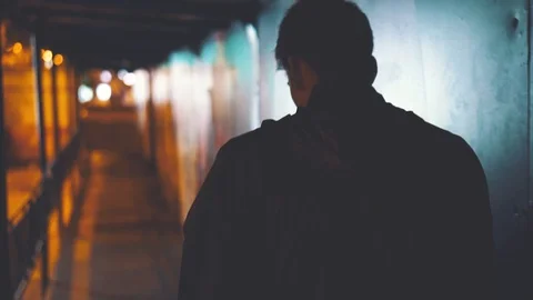 Man Walking Down the Street at Night Video stock 126652322