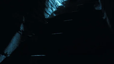 Man walking downstairs in moonlight at night Stock Footage 80338658