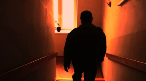 Man walking downstairs, slightly blur effect Stock Footage 1059692