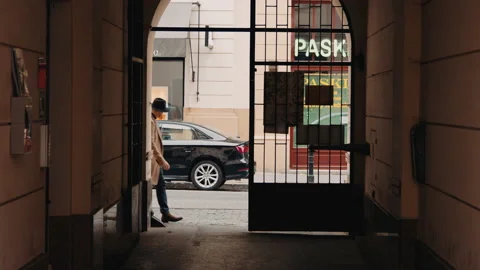 Man walking downtown sightseeing in Warsaw Poland Stock Footage 166151636