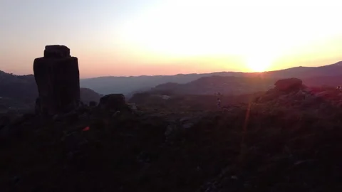 Man walking during sunset in Geres Mountain Stock Footage 188505708
