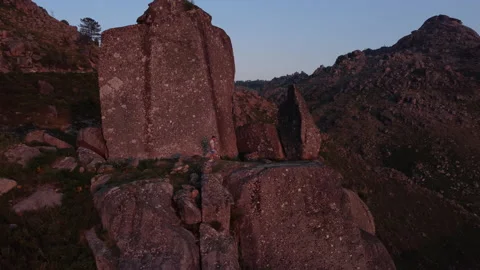 Man walking during sunset in Geres Mountain Stock Footage 188505802