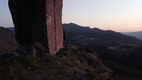 Man walking during sunset in Geres Mountain Video stock 188505826