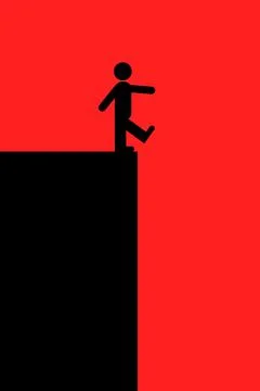 Man is walking on the edge, danger and threat of falling down from height. Ri Stock Illustration